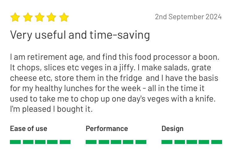 An actual use of the word ‘boon’, <a href="/vizcomic/">Viz Comic</a>, in a review (for a food processor). Mrs B, from Essex, shops at <a href="/Argos_Online/">Argos</a>