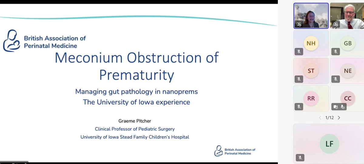 BAPM_Official's tweet photo. Our final speaker this morning is Graeme Pitcher, Clinical Professor of Pediatric Surgery, University of Iowa who discuses Meconium Obstruction of Prematurity: Managing gut pathology in nanoprems.
#PerinatalUpdate https://t.co/im64mpWjkr