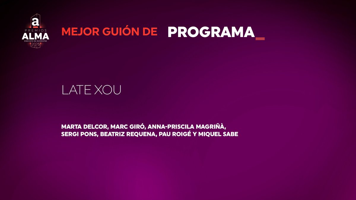 ALMA GUIONISTAS (@almaguionistas) on Twitter photo ✍️ <a href="/MartaDelcor/">Marta Delcor</a>, Marc Giró, <a href="/AnnaPris/">Anna-Priscila Magriñà</a>, Sergi Pons, Beatriz Requena, <a href="/proige/">Pau Roigé Gargallo</a> y <a href="/miquel_sabe/">Miquel Sabe</a> por Late Xou. ✍️ <a href="/MartaDelcor/">Marta Delcor</a>, Marc Giró, <a href="/AnnaPris/">Anna-Priscila Magriñà</a>, Sergi Pons, Beatriz Requena, <a href="/proige/">Pau Roigé Gargallo</a> y <a href="/miquel_sabe/">Miquel Sabe</a> por Late Xou.