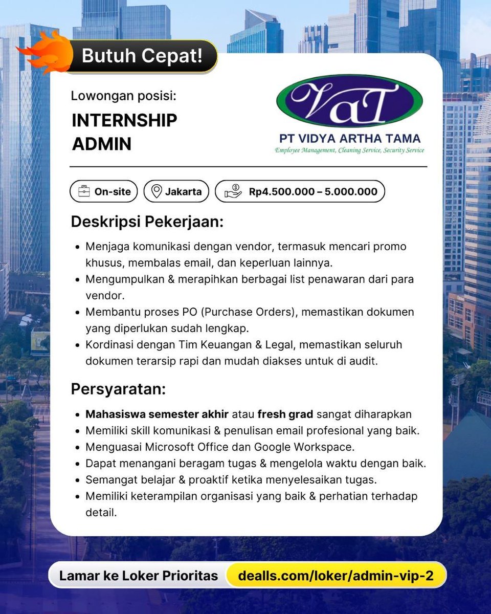 worksfess's tweet photo. work! URGENT, tempatku lg butuh intern ADMIN &amp; gaji nya okee bgt  🔥 Buat mhs akhir/freshgrads gas lamar di https://t.co/oiwZyrX1DF yaa, goodluckk!✨ https://t.co/EoJkvfOqdA
