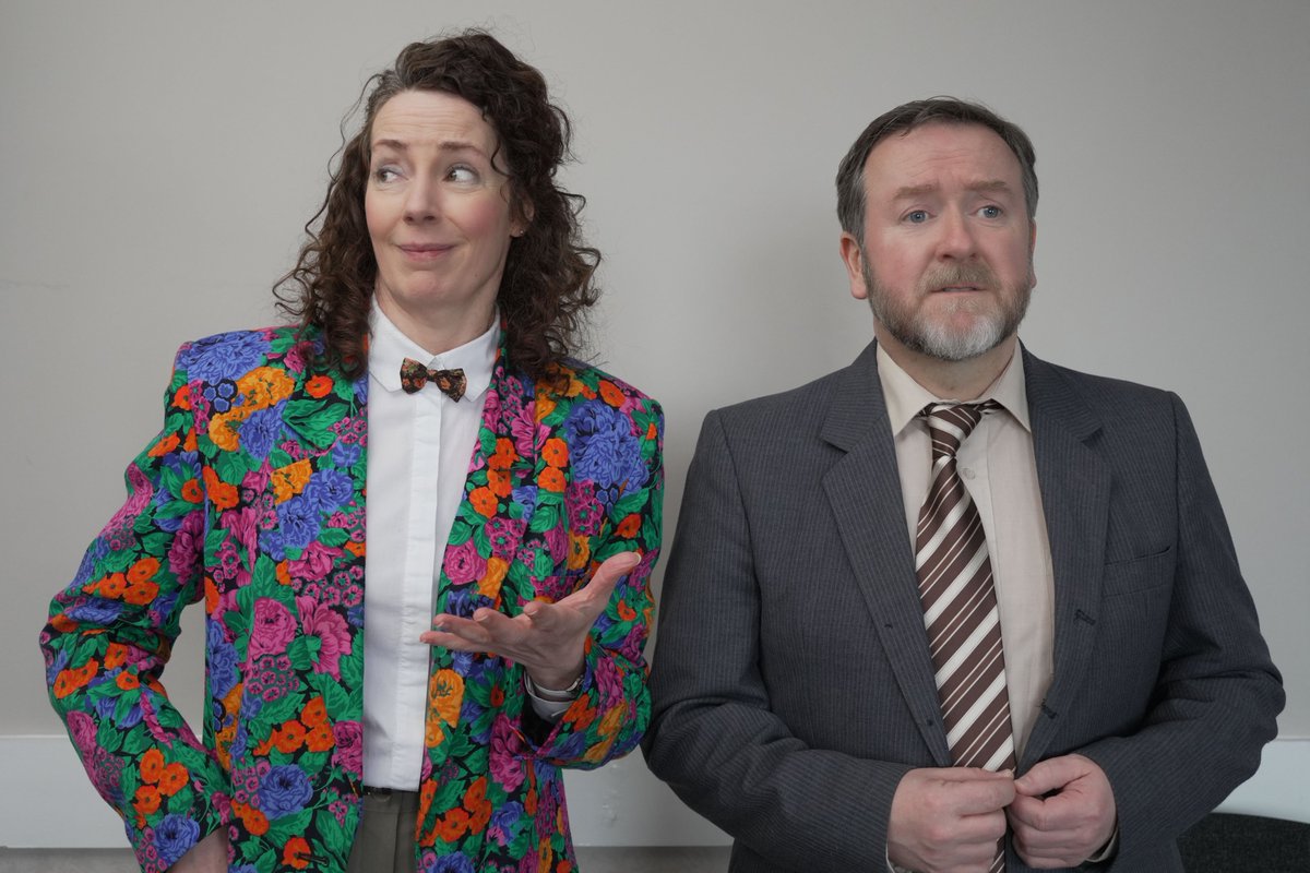 PlayersNomad's tweet photo. Meet Woman and Man, trying to function (Woman) and stay positive (Man) in a frenetic and uncertain world. Woman played by @RaffertyWrites and Man by Brendan Farrell https://t.co/ejhSpe7VMY #LiveTheatre #Birr #Naas #80s https://t.co/9kczKDKxox