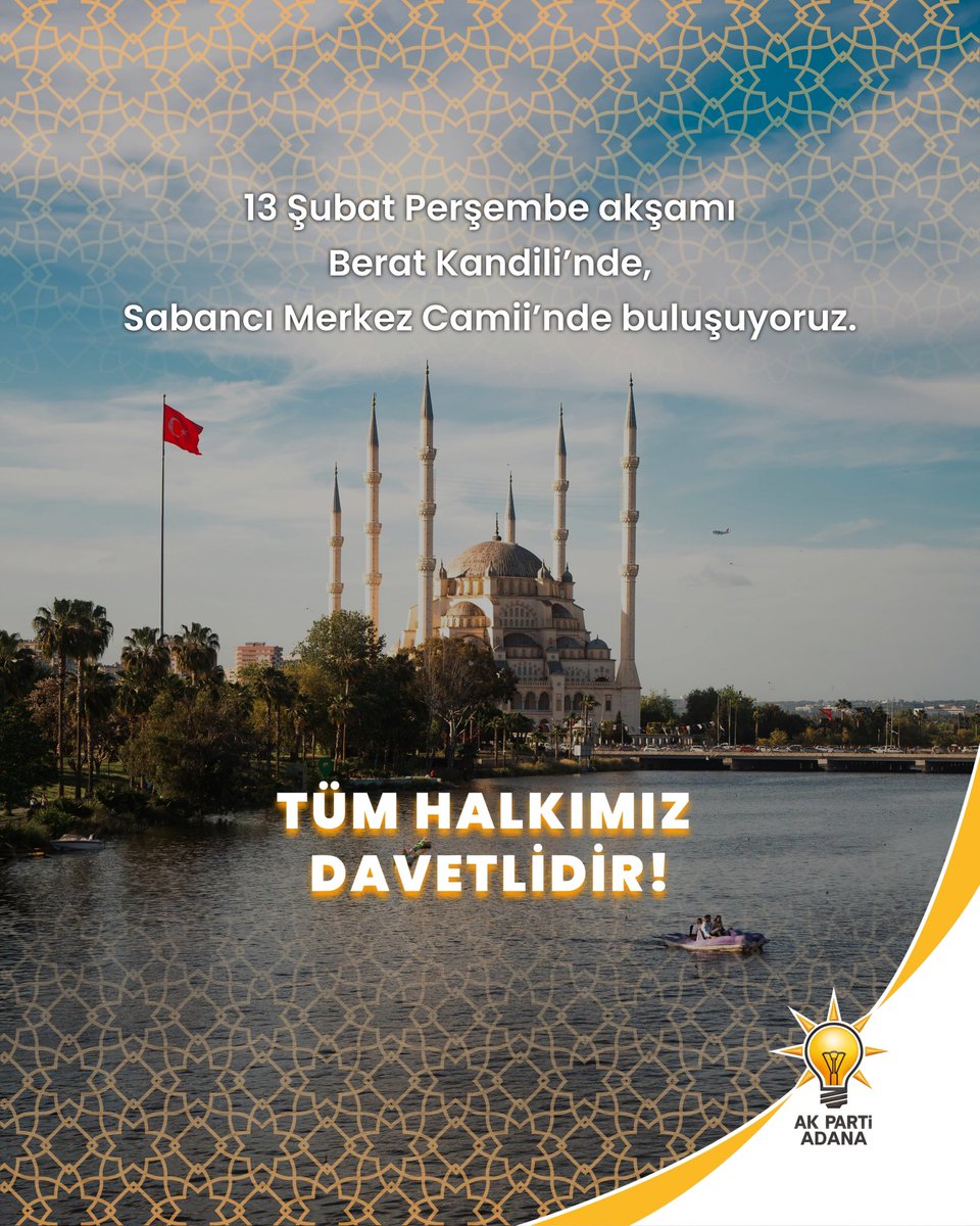 13 Şubat Perşembe akşamı Berat Kandili'nde, Sabancı Merkez Camii'nde buluşuyoruz.

Tüm hemşehrilerimiz davetlidir..