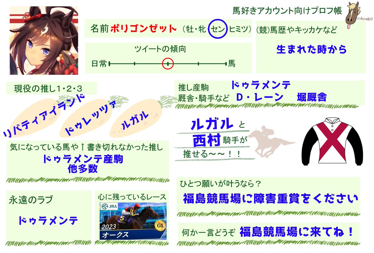 wakame20232023's tweet image. 最近Twitter復帰しました!
競馬予想に命懸けてます❤️🔥
ドゥラメンテ大好きです
ウマ娘はグランドライブからです!
❤or🔄でフォローします!
#ウマ娘好きな人と繋がりたい
#ウマ娘好きさんと繋がりたい
#馬好きアカウント向けプロフ帳
#競馬好きと繋がりたい
#競馬好きな人と繋がりたい
