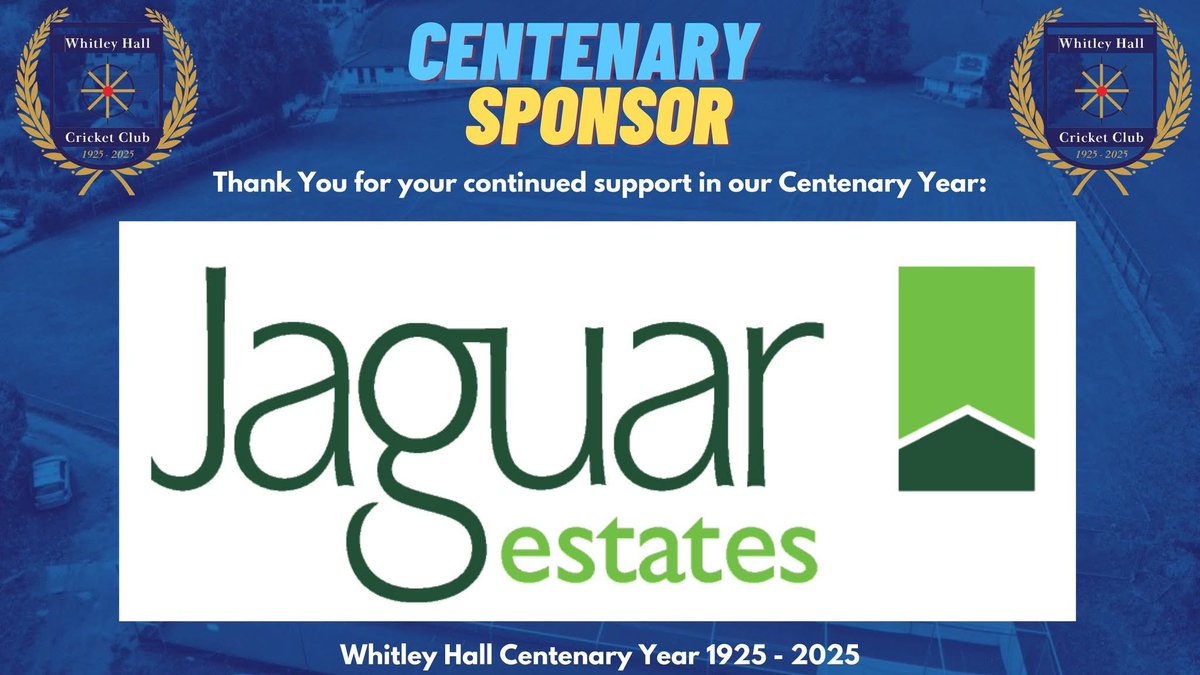 Our Next Centenary Season Sponsor is Chris Siddall who is sponsored by Jaguar Estates. Jaguar Estates have been very supportive of the club and will also be a Centenary Sponsor for the season and we thank them for their support.

Tel: 0114 257 1717
Email: info@jaguarestates.com