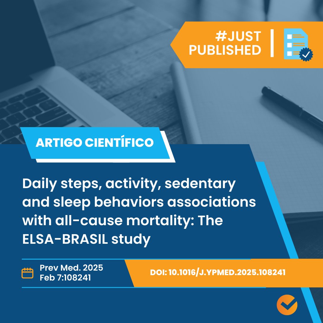 Artigo recém publicado! #JustPublished

Título: Daily steps, activity, sedentary and sleep behaviors associations with all-cause mortality: The ELSA-BRASIL study

Acesse: pubmed.ncbi.nlm.nih.gov/39923902/