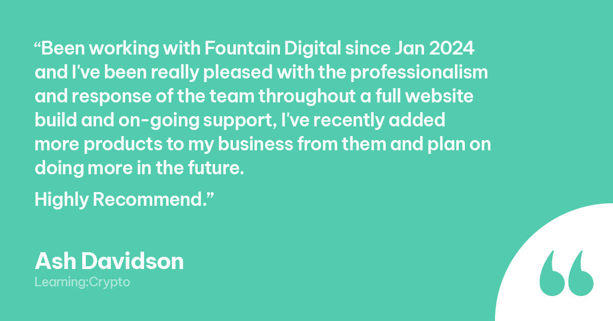 fountaindigital's tweet photo. Another 5-star review! 🤩

We have been working with Learning:Crypto since January 2024, when their site when live.

Since then Ash has benefited from our on-going support and updates service, which is crucial in and industry like theirs, where things are ever-changing. 👏 https://t.co/T8t8QivetR