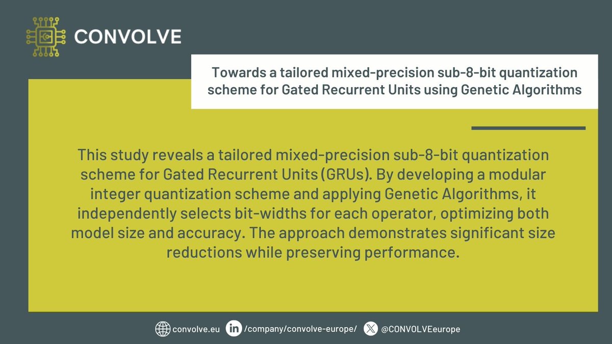 🎯 Research: Tailored Mixed-Precision Quantization for GRUs

Excited to share our work: "Towards a tailored mixed-precision sub-8-bit quantization scheme for Gated Recurrent Units using Genetic Algorithms" by Riccardo Miccini, Alessandro Cerioli, Clément Laroche, Tobias