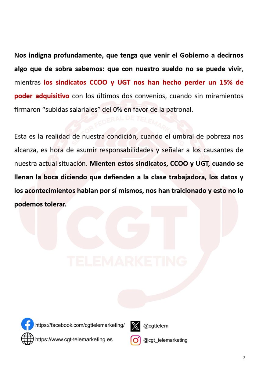 cgttelem's tweet photo. 🔴⚫ Ya no se puede cobrar menos, el SMI alcanza el salario del 80% de las personas trabajadoras del contact center. https://t.co/zPCwPfL76q