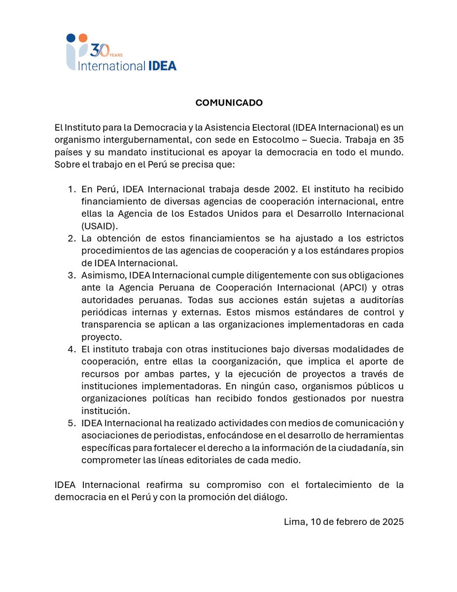 IDEA_int_Peru's tweet photo. Comunicado de @IDEA_int_Peru. https://t.co/pAsxdkqRn1