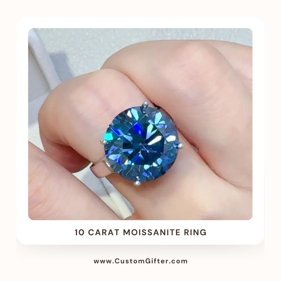 CustomGifter's tweet photo. Discover the allure of a 10 carat moissanite ring at https://t.co/MPZovDtjSy. This exquisite piece features a dazzling gemstone known for its brilliance and fire, rivaling even the finest diamonds. https://t.co/nS48mm8j9k