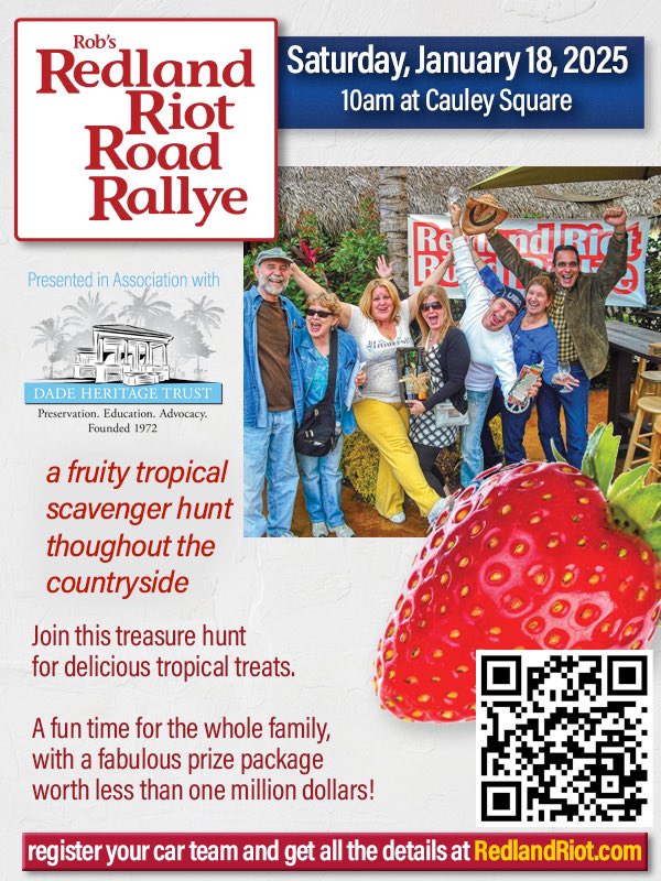 Join us for the 31st Annual Redland Riot scavenger hunt on Saturday, January 18 beginning at 10 AM Cauley Square