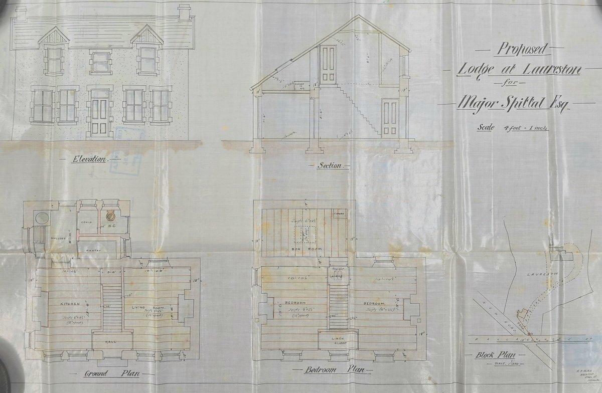 IsleOfManPRO's tweet photo. It's #TithePlanTuesday, so here is Laureston Mansion House in 1840. Then, it was in the parish of Onchan; now, it's a Douglas address. Laureston became the home of Major James Spittall, for whom these plans for a coachman's lodge were drawn up in 1908. #ManxArchives #ManxHistory https://t.co/hGXrpbKaaY