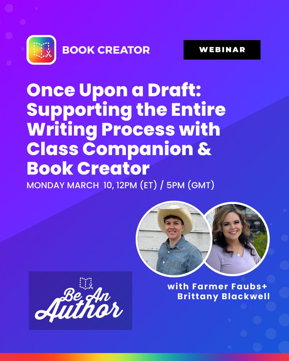 Book Creator Team (@bookcreatorapp) on Twitter photo ๐ Take writing from draft to masterpiece!
Join Alyssa Faubion (<a href="/farmerfaubs/">Farmer Faubs ๐ค +๐</a>) & Brittany Blackwell (<a href="/resilientteachr/">Brittany Blackwell, M.Ed.โจ๐๏ธ</a>, <a href="/ClassCompanion_/">Class Companion ๐ฆธ ๐</a>) on March 10 @ 12PM ET to explore AI-powered feedback + digital storytelling for engaging, student-driven writing!
๐ โจ Register now: ๐ Take writing from draft to masterpiece!
Join Alyssa Faubion (<a href="/farmerfaubs/">Farmer Faubs ๐ค +๐</a>) & Brittany Blackwell (<a href="/resilientteachr/">Brittany Blackwell, M.Ed.โจ๐๏ธ</a>, <a href="/ClassCompanion_/">Class Companion ๐ฆธ ๐</a>) on March 10 @ 12PM ET to explore AI-powered feedback + digital storytelling for engaging, student-driven writing!
๐ โจ Register now: