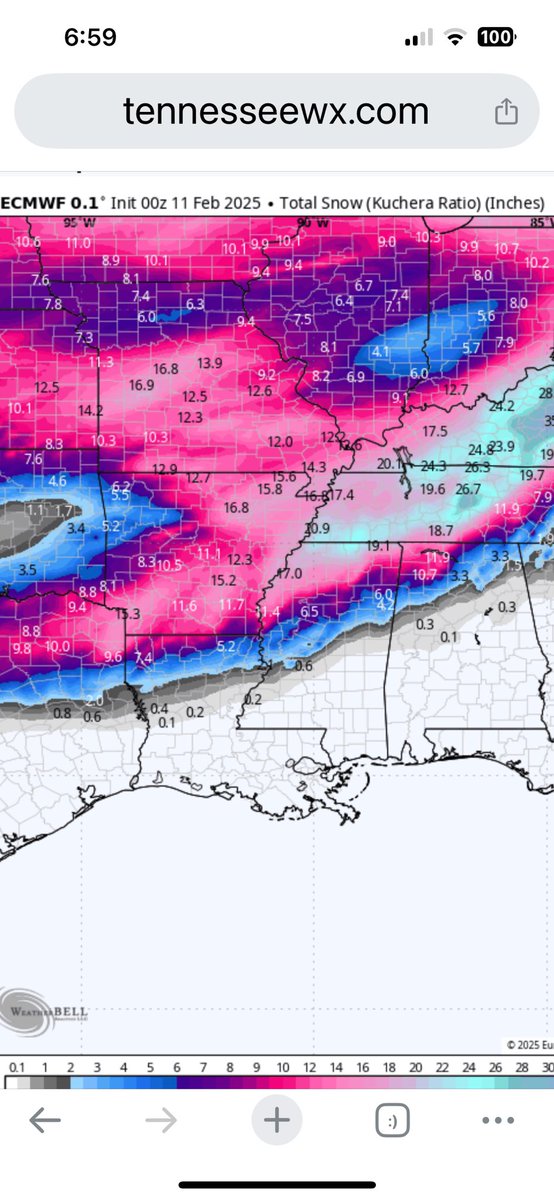 Don’t look now but this weather model is showing almost 20 inches of snow for Middle Tennessee on Thursday 2/20! I know it’s 9 days out and this might change but…