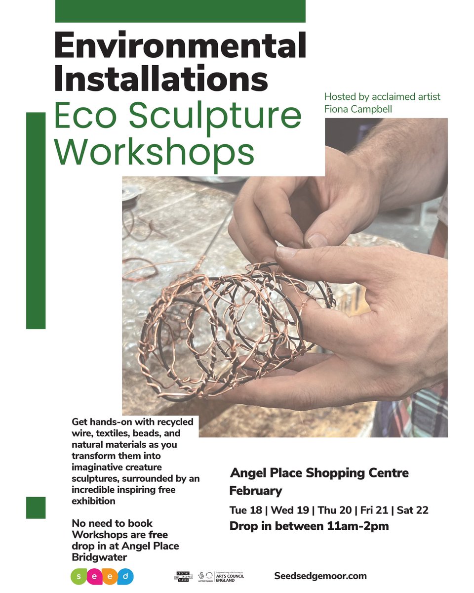 Next week I’ll be installing an #eco #sculpture installation Martyrdom of the Ten Thousand at <a href="/seedsedgemoor/">Seed</a>’s Creative Popup (Shop 8), Angel Place Shopping Centre, #Bridgwater TA6 3TQ 18-23 Feb, 10.30-4 + free #artworkshops 11-2, Tues-Sat. All welcome aged 6+ - no need to book!