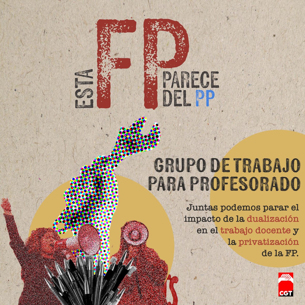EnsenanzaCgt's tweet photo. La FP dual nos convierte en profe comercial.
Con la nueva #LeyFP hay una merma de calidad educativa en los centros a favor de la formación en empresas que más que formar, explotan a estudiantes.
ℹ️ https://t.co/VqMddtC3An https://t.co/RqWVGNBy6u