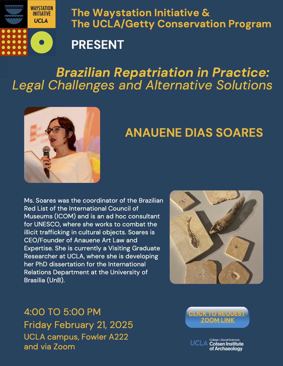 📢 Special Talk
🎤 Speaker: Anauene Dias Soares
Graduate Student Researcher, UCLA
📚 Brazilian Repatriation in Practice: Legal Challenges and Alternative Solutions 
📅 Feb 21, 2025, 4-5 PM
📧 Email waystation@ioa.ucla.edu for the Zoom link