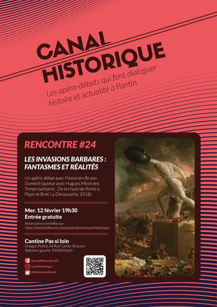 On se retrouve demain autour d'un verre pour discuter des "invasions barbares" avec l'historien Bruno Dumézil !
RV mercredi 12/02 à 19h30 à la Cantine Pas Si Loin à Pantin (34 rue Cartier Bresson)
#TeamHG #Pantin #MoyenAge #histoire