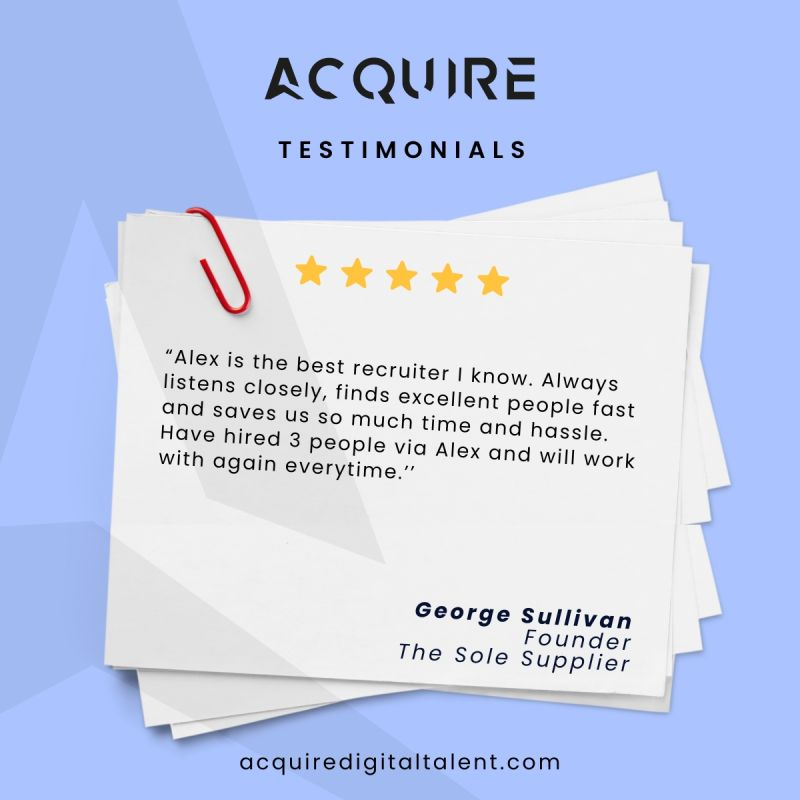 TalkToAcquire's tweet photo. At Acquire, we take pride in helping businesses thrive by connecting them with exceptional talent.

#Testimonial #Recruitment #ExecutiveSearch #Marketing #TalentAcquisition https://t.co/x3JyrNUuWD