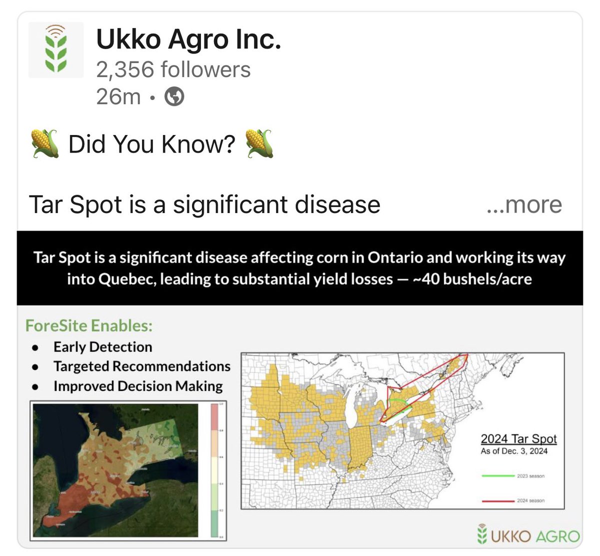 Good to have a tar spot model developed in Canada for Ontario and Quebec! #ukko #tarspot