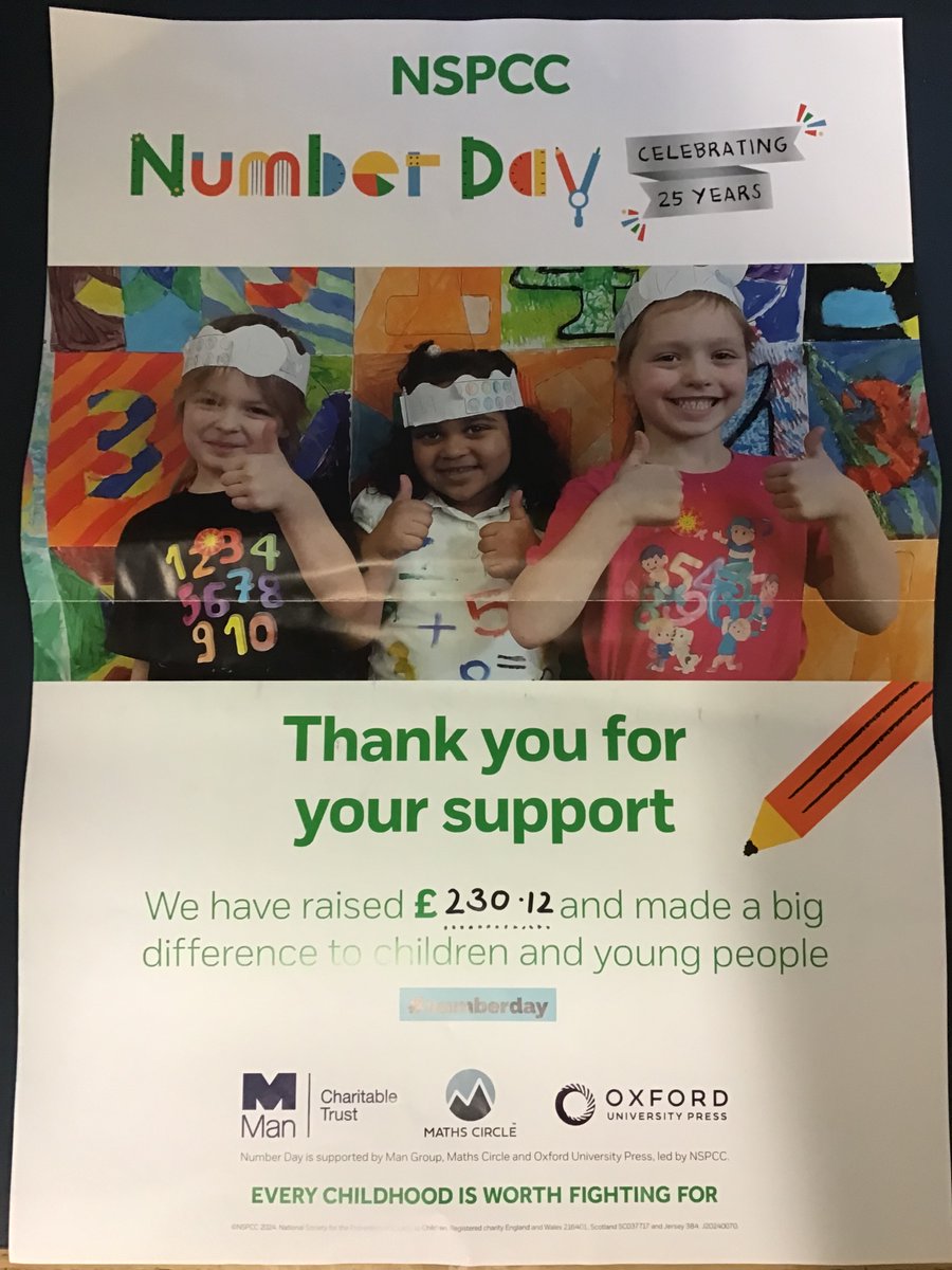 NorthfieldSch's tweet image. Thank you all for your kind generosity we raised a massive £230.12 for NSPCC on Numbers Day! #nspcc #numbersday