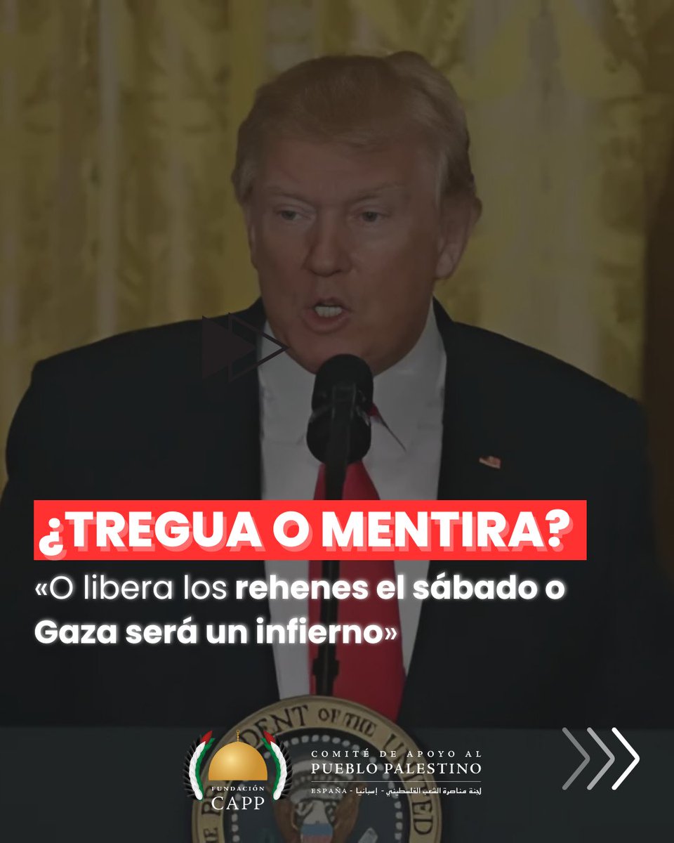 Fundacion_CAPP's tweet photo. ¿TREGUA O MENTIRA?

💣 Trump amenaza con romper el alto al fuego, mientras Israel sigue atacando a pesar de la tregua. Bombardeos, bloqueos humanitarios y desplazamientos continúan, dejando claro que el alto al fuego no ha significado seguridad para la gente de Gaza. https://t.co/3WwkMNnymM