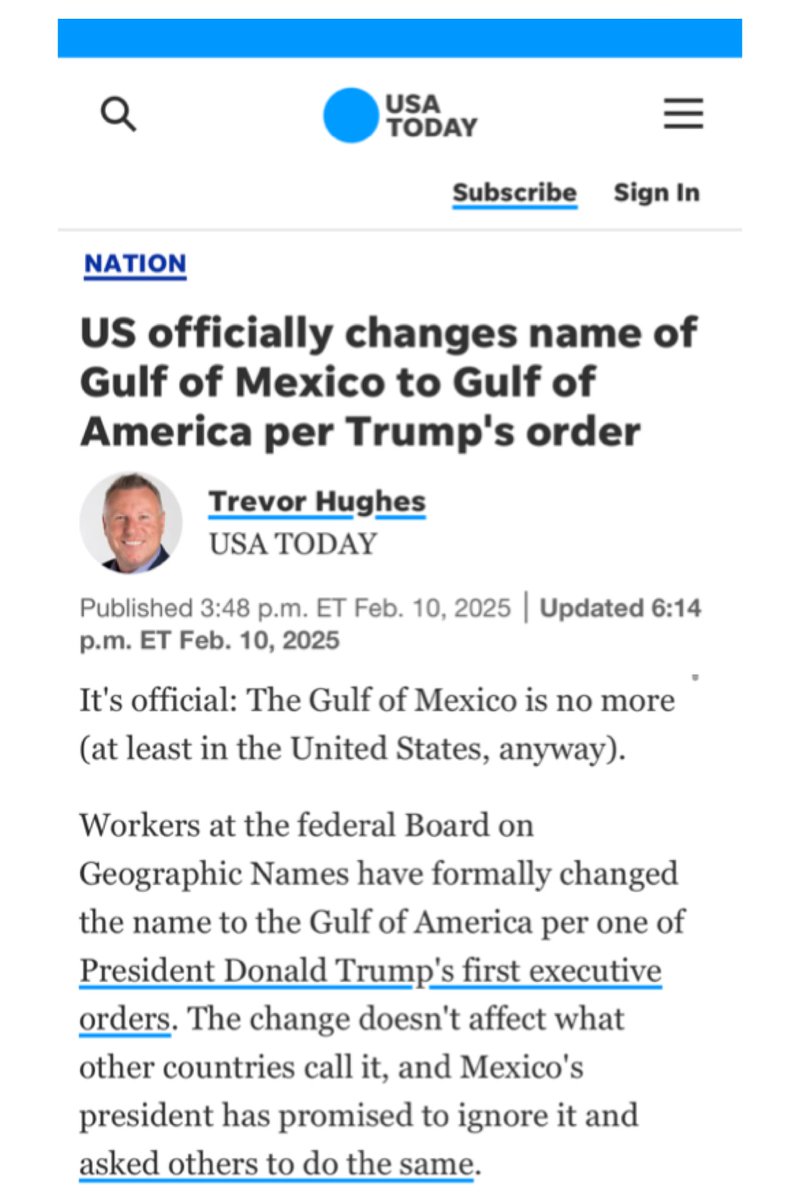 💯International practice is to use whatever place name is preferred by the country a specific geographic feature belongs to, but the gulf touches Mexico, the United States, Cuba and several other island nations.

What say you? #GulfofMexico or #GulfofAmerica?