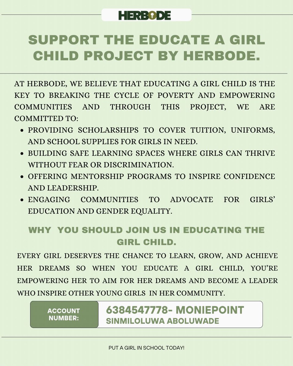 herbode's tweet photo. Our most vital project (EAGC) transforms the lives of underprivileged girls by taking them off the streets and into classrooms, where they can unlock their full potential and to continue this, we need your support. Please donate to this cause so we put smile on faces together. https://t.co/wplBXiDhLU