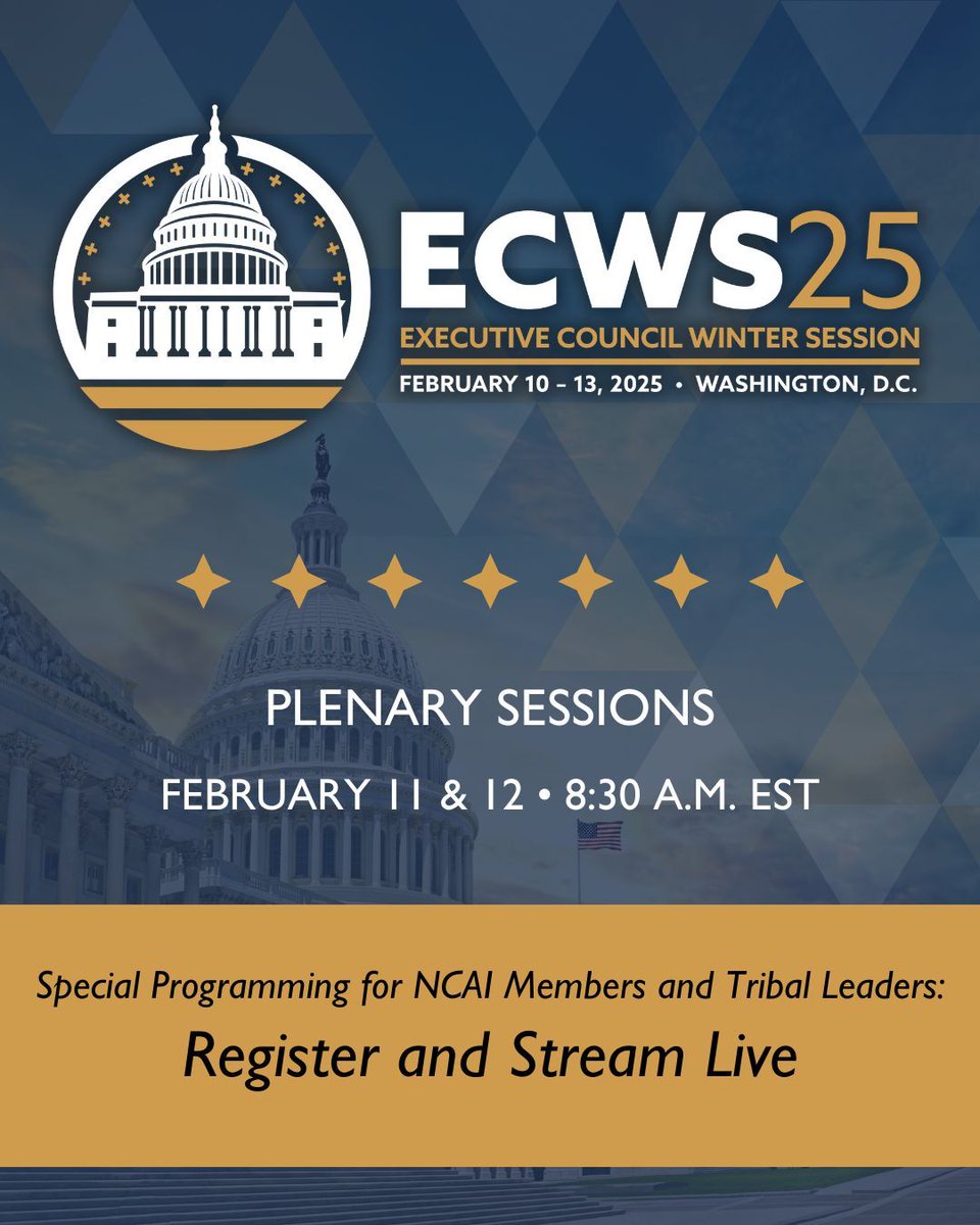Join us LIVE for Special Programming at NCAI's Executive Council Winter Session!

In response to our current political climate, including recent executive orders such as the federal funding freeze and the looming threat of a government shutdown, NCAI is bringing... (1/3)