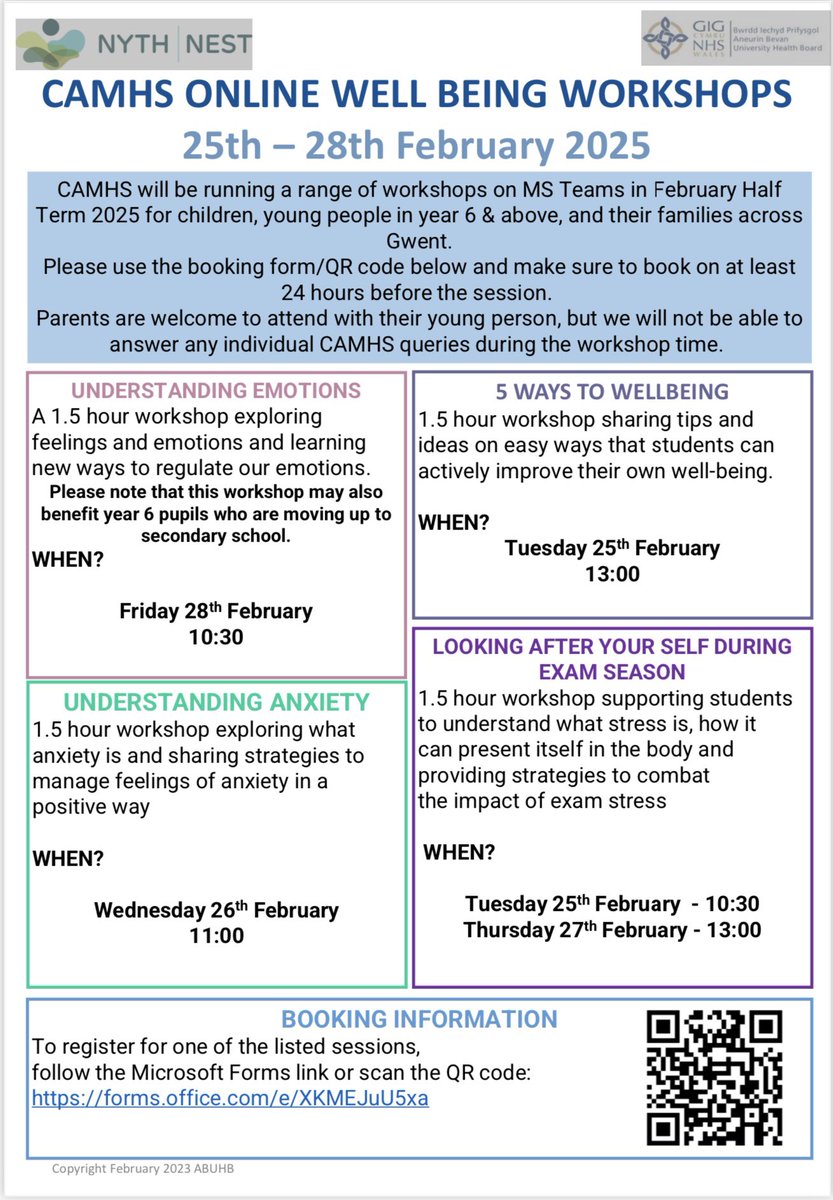Just a friendly reminder about the CAMHS workshops happening during half term. They’re designed to help you manage exam stress and other mental health challenges. If you think they might be helpful for you, give them a try! You can find all the details in the photo.