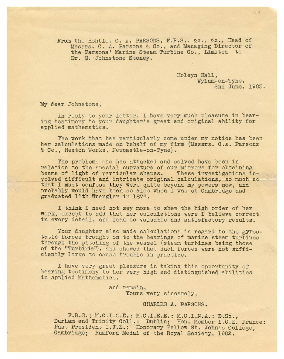 Newcastle Uni Special Collections & Archives (@ncllibspeccoll) on Twitter photo #InternationalDayofWomenandGirlsinScience We have a mystery in the archives?Who is this female mathematician who has a mention in the history of the Turbinia <a href="/Discovery_Mus/">Discovery Museum</a>?This letter addressed to her father does not personally mention her name. Read more blogs.ncl.ac.uk/speccoll/2016/… #InternationalDayofWomenandGirlsinScience We have a mystery in the archives?Who is this female mathematician who has a mention in the history of the Turbinia <a href="/Discovery_Mus/">Discovery Museum</a>?This letter addressed to her father does not personally mention her name. Read more blogs.ncl.ac.uk/speccoll/2016/…