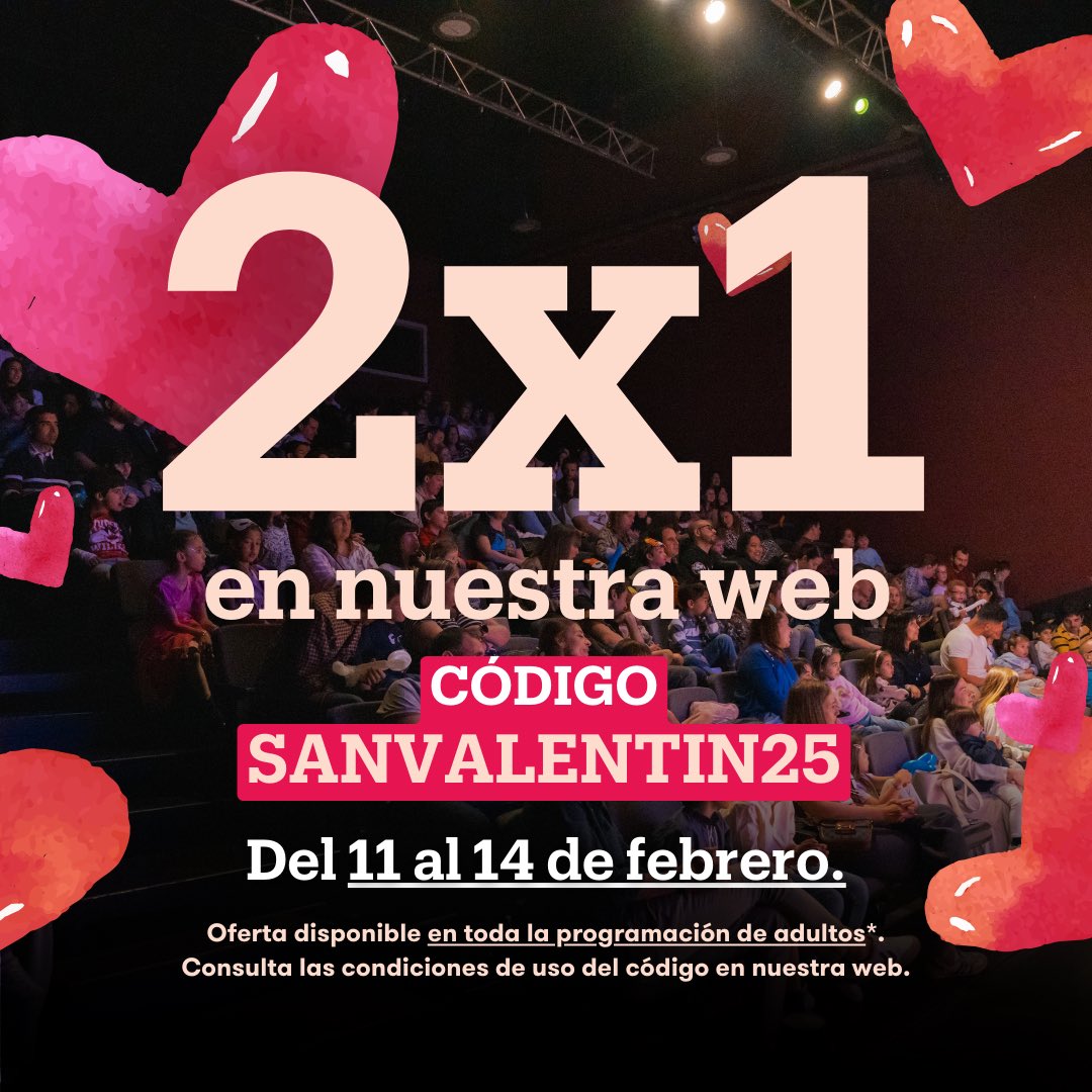 💘 𝗔𝗺𝗼𝗿 𝘆 𝗱𝗿𝗮𝗺𝗮 (𝗱𝗲𝗹 𝗯𝘂𝗲𝗻𝗼) en febrero: ¡disfruta esta semana de un 2x1! 🎭⁣
⁣
📅 Compra hasta el 14 de febrero a las 23:59h con 𝗲𝗹 𝗰𝗼́𝗱𝗶𝗴𝗼 ❤️‍🔥𝗦𝗔𝗡𝗩𝗔𝗟𝗘𝗡𝗧𝗜𝗡𝟮𝟱❤️‍🔥 y disfruta ya de nuestra oferta especial en la programación adulta.*⁣
⁣
👇👇👇