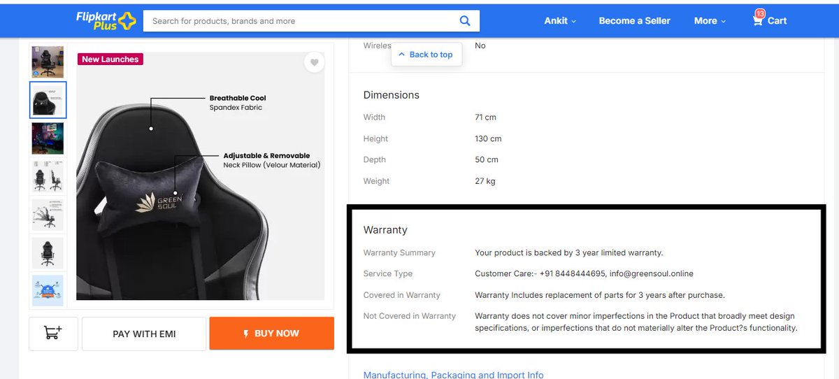 ankitdesign10's tweet photo. Bought a Green Soul chair from @Flipkart with a 3-year parts replacement warranty. Now my cushion is defective, but @greensoulergo  refuses to replace it!
Is this misleading warranty or false advertising? @jagograhakjago #ConsumerRights #FlipkartScam https://t.co/d1NgDRdaBl