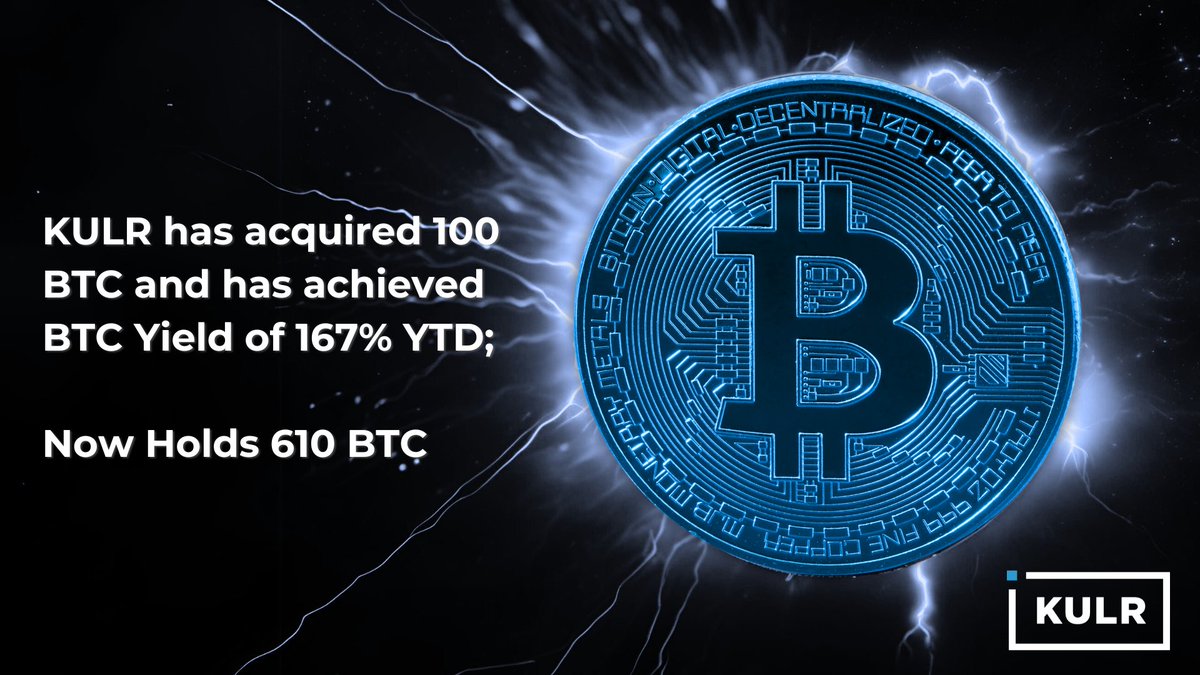 KULR has acquired 100 BTC for ~ 10 million at ~ $103,905 per #bitcoin and  has achieved BTC Yield of 167% YTD. As of 2/10/25, we hodl 610 $BTC  acquired for ~