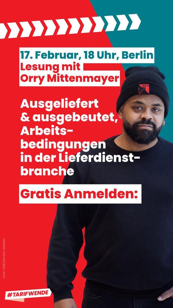 Marcel Braun (@marcl_braun) on Twitter photo Nächste Woche Montag (17.2.) organisiert der <a href="/dgb_news/">DGB - Deutscher Gewerkschaftsbund</a> eine spannende Lesung und Diskussion mit <a href="/OrryMittenmayer/">Orry Mittenmayer</a> und Amelie Sutterer Kipling sowie <a href="/SKoerzell/">Stefan Körzell</a> in Berlin. Das wird interessant! Meldet euch gerne an und schaut vorbei 🤗
dgb.de/veranstaltunge… Nächste Woche Montag (17.2.) organisiert der <a href="/dgb_news/">DGB - Deutscher Gewerkschaftsbund</a> eine spannende Lesung und Diskussion mit <a href="/OrryMittenmayer/">Orry Mittenmayer</a> und Amelie Sutterer Kipling sowie <a href="/SKoerzell/">Stefan Körzell</a> in Berlin. Das wird interessant! Meldet euch gerne an und schaut vorbei 🤗
dgb.de/veranstaltunge…