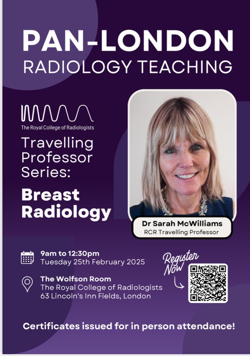 The RCR Travelling Professor Dr Sarah McWilliams will be in London on Tuesday 25th Feb - save the date!