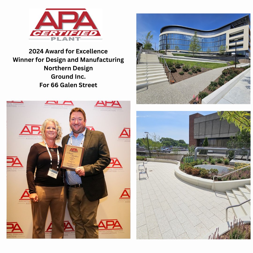 Congratulations to Northern Design Precast and <a href="/GroundInc/">Ground, Inc</a> for receiving an APA Award for Excellence in Design and Manufacturing for 66 Galen Street.  View all award winners at: bit.ly/APA2024Awards #architectural #precast #concrete #landscape