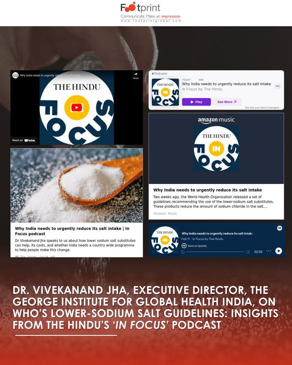 FGCTweets's tweet image. Dr. Vivekanand Jha, Executive Director of The George Institute for Global Health India, discusses their impact, challenges, and the need for policy action in India on @the_hindu’s 'In Focus' podcast. 

Listen now: youtu.be/yPJsp9OXduc?si…

#Health #PublicHealth #SaltIntake #Salt