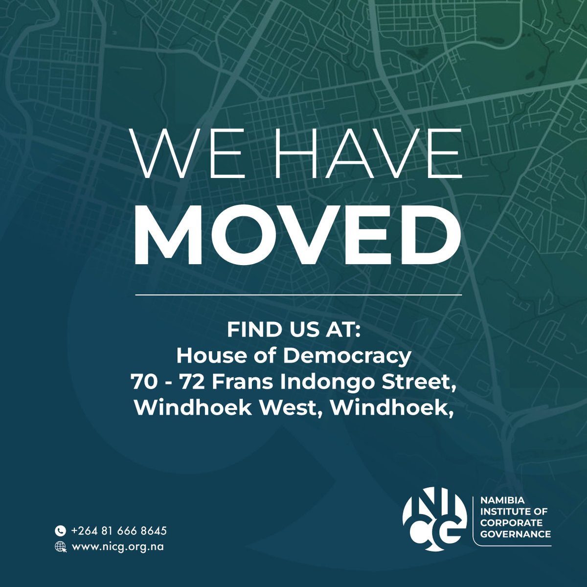 Dear valued members and stakeholders, we have moved to a new location, find us at House of Democracy, 70 - 72 Frans Indongo Street, Windhoek West, Windhoek.