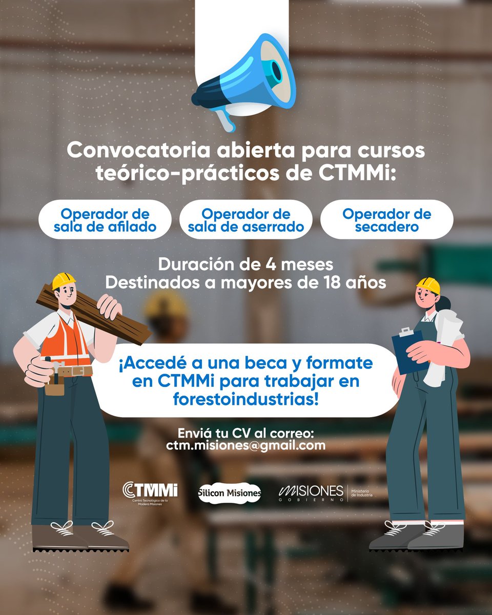 IndustriaMnes's tweet photo. 📩 Si te interesa, en este flyer te contamos los detalles, y para más info, escribinos al correo que figura allí. ¡No dejes pasar la oportunidad de capacitarte y adquirir conocimientos útiles!💡

#industriamáscompetitiva  #CTMMi #afilado #aserrado #secadero #madera https://t.co/IC9fyHEzZU