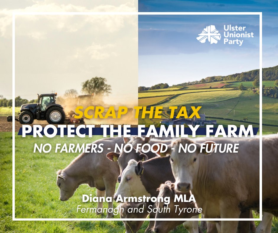 Diana Armstrong MLA (@diana_uup) on Twitter photo We must do all we can to protect Northern Ireland's Family Farms and our food security.
Today I will be speaking in the Assembly Chamber to reaffirm my opposition to the Family Farm Tax. This Labour Government must Scrap the Tax!
No farmers, No Food, No future.
<a href="/uuponline/">Ulster Unionist Party</a> We must do all we can to protect Northern Ireland's Family Farms and our food security.
Today I will be speaking in the Assembly Chamber to reaffirm my opposition to the Family Farm Tax. This Labour Government must Scrap the Tax!
No farmers, No Food, No future.
<a href="/uuponline/">Ulster Unionist Party</a>
