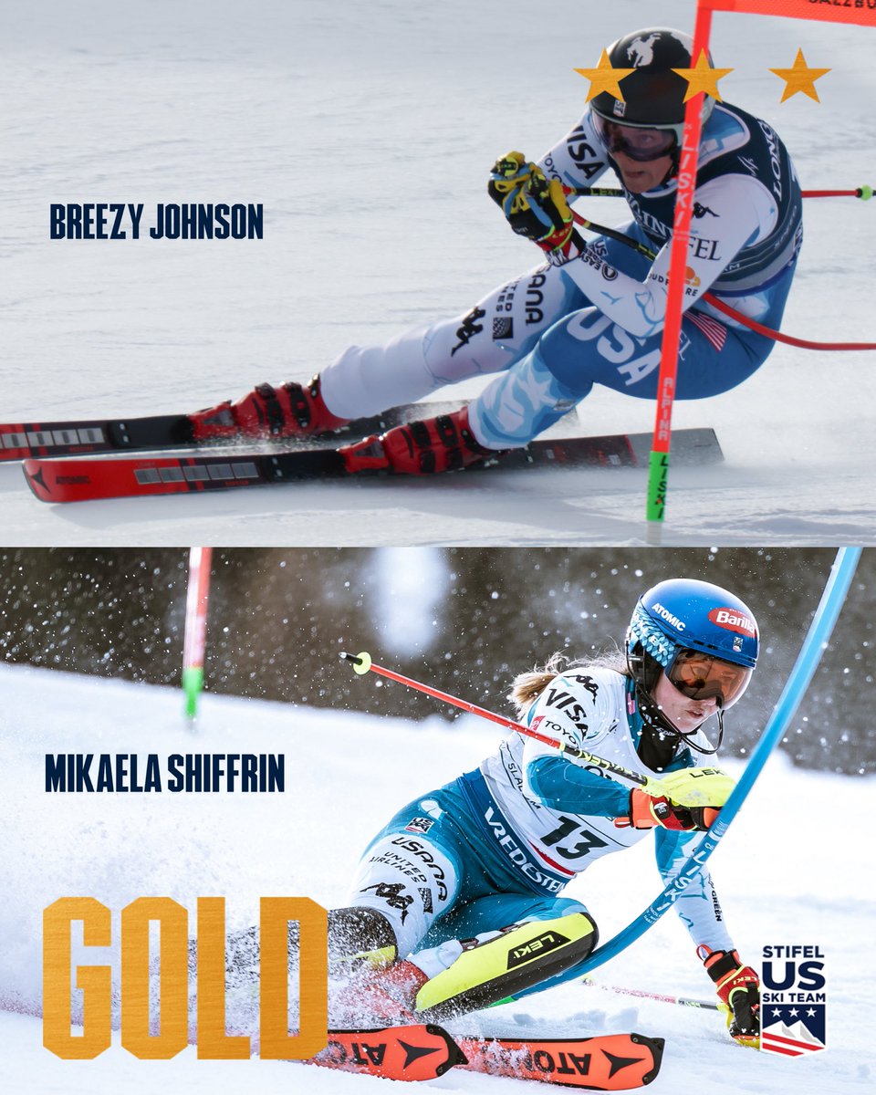 usskiteam's tweet image. 🇺🇸 GOLDEN DUO!! 🇺🇸

@MikaelaShiffrin and @_BreezyJohnson take GOLD for the USA in the first ever team combined World Championship!! 🥇

Plus, it’s @MikaelaShiffrin 15th World Champs medal, tying the most World Championships medals ever won. Wow. 👑

#stifelusskiteam