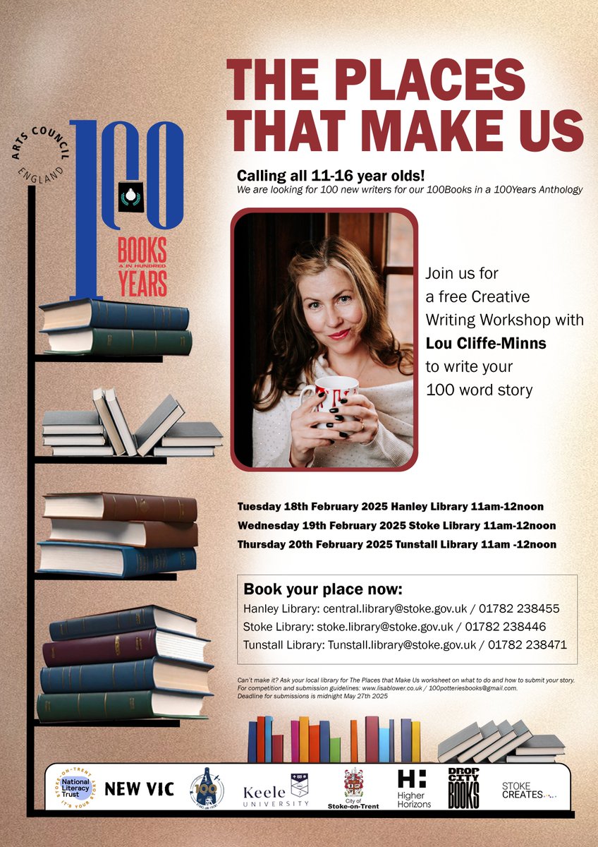 Lisa Blower (@lisablowerwrite) on Twitter photo Free creative writing workshops for 11-16yos as part of #100books100years <a href="/SoTLibraries/">SoT Libraries</a>. Book now 👇👇
<a href="/stokeontrent100/">Stoke-on-Trent Centenary</a> <a href="/StokeCreates/">Stoke Creates</a> <a href="/ace_national/">Arts Council England</a> <a href="/kee/">Kristin</a> Free creative writing workshops for 11-16yos as part of #100books100years <a href="/SoTLibraries/">SoT Libraries</a>. Book now 👇👇
<a href="/stokeontrent100/">Stoke-on-Trent Centenary</a> <a href="/StokeCreates/">Stoke Creates</a> <a href="/ace_national/">Arts Council England</a> <a href="/kee/">Kristin</a>