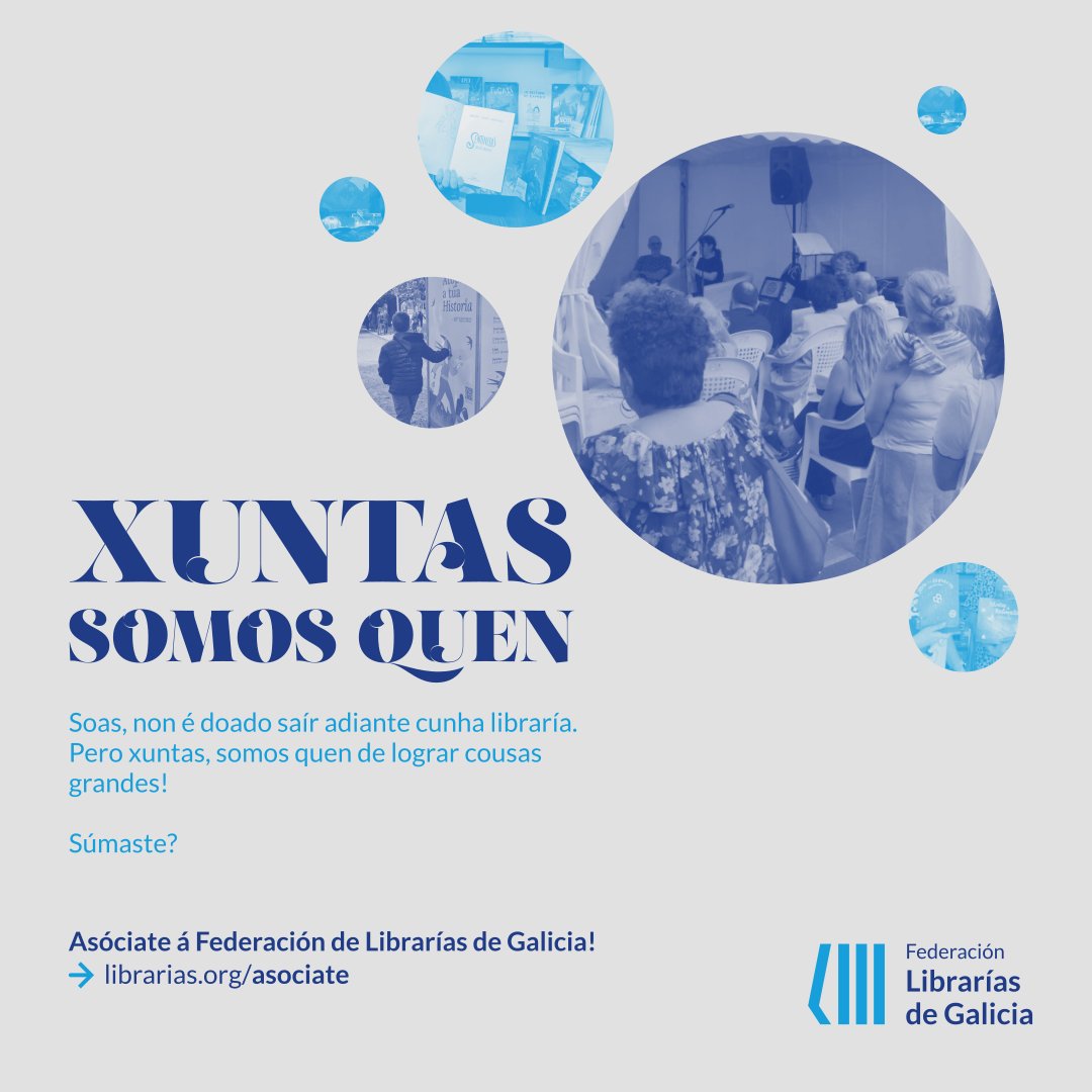 🫂 Xuntas, somos quen de defender os nosos dereitos, de impulsar a lectura, de facer medrar as nosas librarías, de celebrar feiras por todo o país, de aprender para mellorar no noso traballo diario. 

Súmaste? 💙📘📘📘

#XuntasSomosQuen

#LibraríasGalegas #FederaciónDeLibrarías