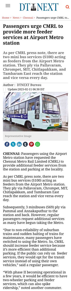 Need 2 more Additional 
#S100_small_bus as it is a #BigHit among #Tambaram #Chitlapakkam_Residents, 
#Metro_Feeder_Services at #AffordableCost huge welcome among people.
Kindly provide 2 more S100 route buses
<a href="/Chief_Secy_TN/">Chief Secretary, Govt. of Tamil Nadu</a> <a href="/pkanamarla/">Phanindra Kanamarla IAS(Retd)</a>
 <a href="/cmrlofficial/">Chennai Metro Rail</a> <a href="/MtcChennai/">MTC Chennai</a>
<a href="/prabhusean7/">Prabhushankar T Gunalan</a>