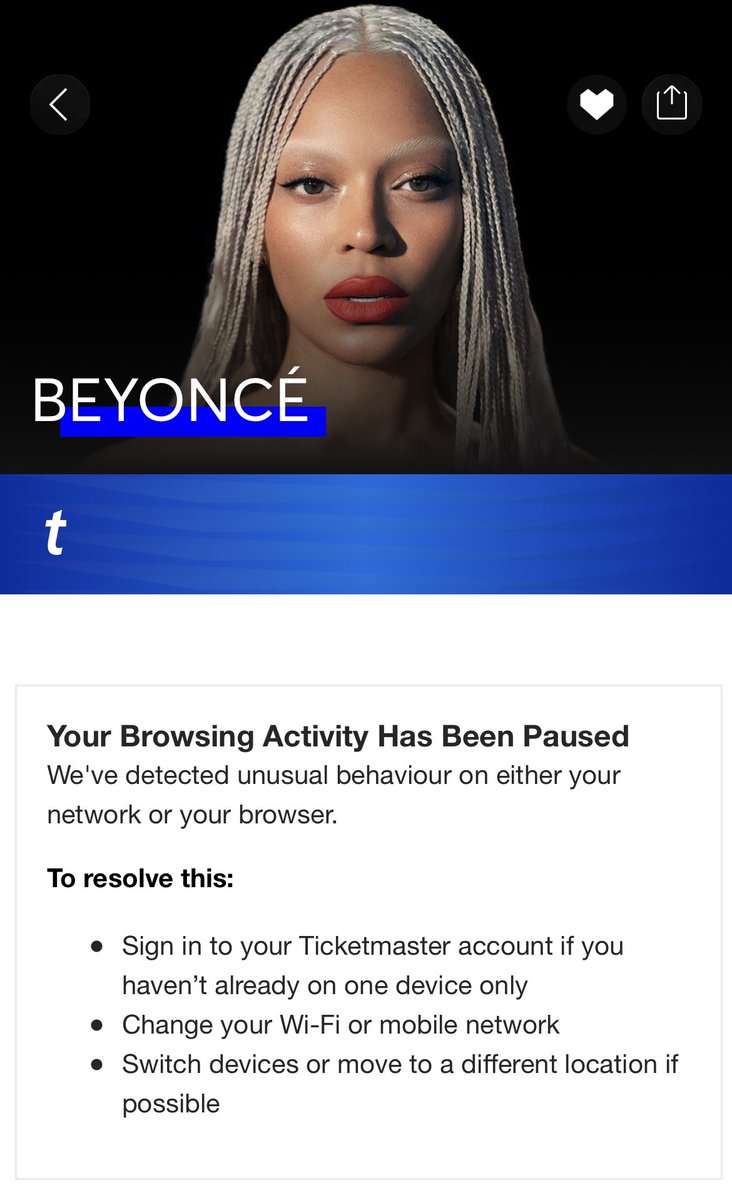 KatieBThompson's tweet photo. @TicketmasterCS @kimwebsterr The site works but as soon as I sign into my account I get this https://t.co/YspPpLoccT