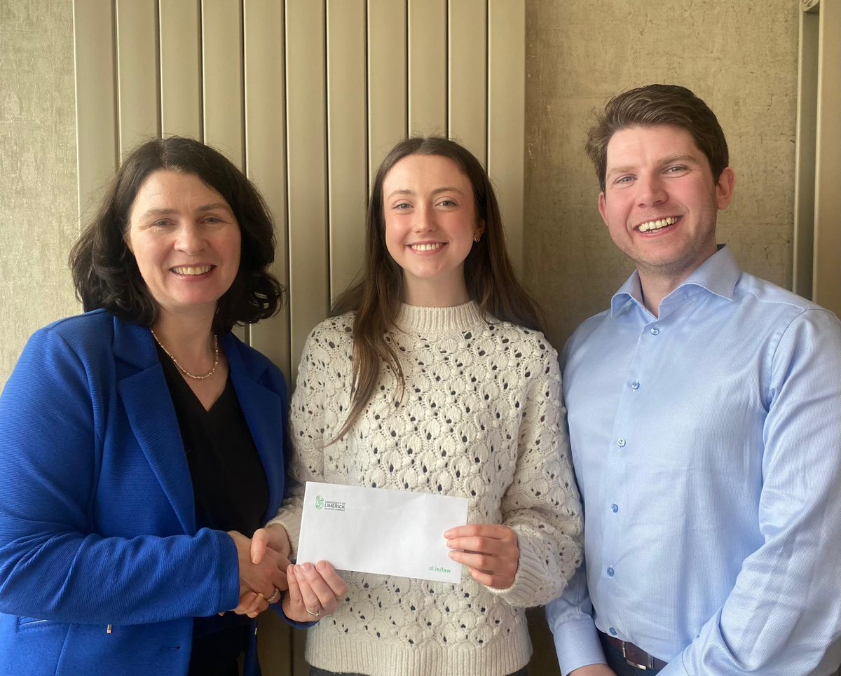 Congratulations to 2nd year Law Plus student Sadhbh Quinn, who was awarded the Judge Catherine McGuinness prize for her performance in Introduction to Lawyering!
Pictured with Sadhbh are Professor Lucy-Ann Buckley (Head of School) &amp; Dr Luke Danagher (Course Director, Law Plus).