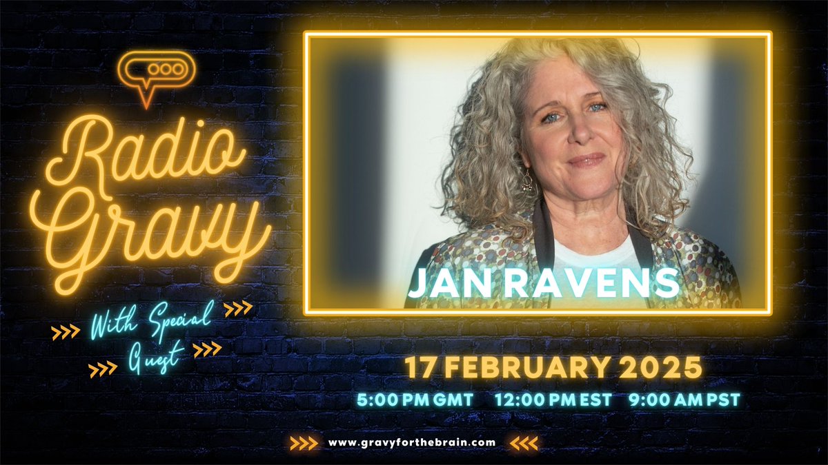 On Radio Gravy this coming Monday 17th Feb - the amazing - Jan Ravens!

Jan Ravens - an amazing English actress and impressionist, known for her voice work on Dead Ringers and Spitting Image

Join the Show Live: gravyforthebrain.com/radiogravy/