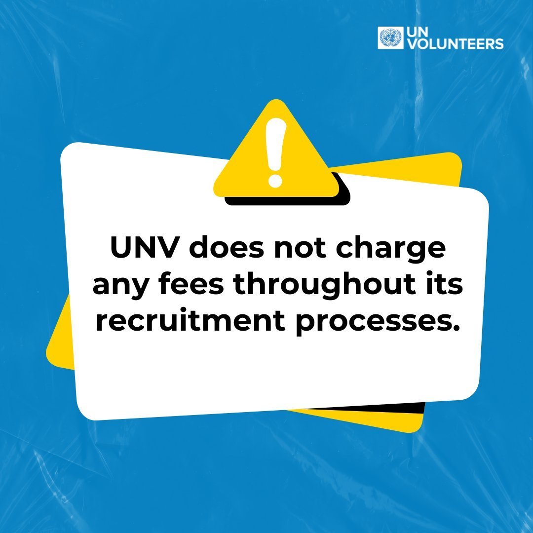 UNV_ROWCA's tweet image. 🚨 Important! 🚨  
This is just a reminder that #UNV does not charge any fees throughout its recruitment processes.

If you come across any payment requests, please report them immediately!