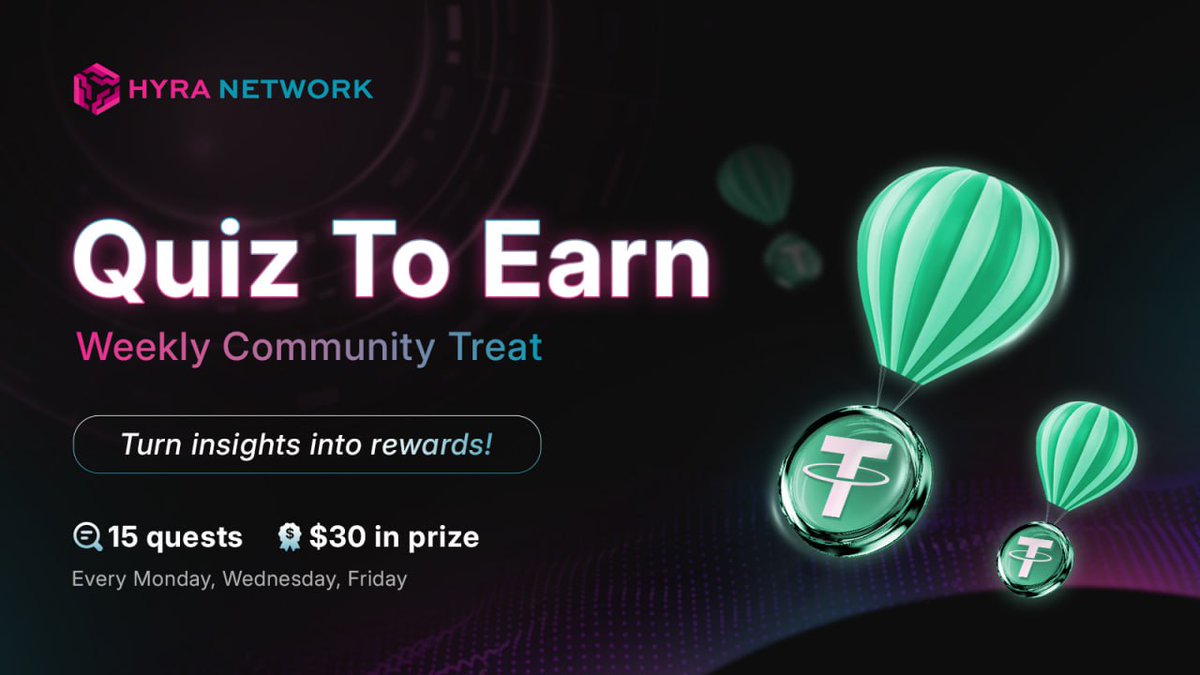 🚀 Get ready for Hyra Quiz To Earn! 🎉

Join us every Monday, Wednesday, and Friday at 1:00 PM on Telegram!

📍Venue: t.me/hyranetwork/32…
📝 Rules: Answer 5 multiple-choice questions in 5 minutes &amp; earn 1 point for each correct answer. The top 3 users with the highest weekly